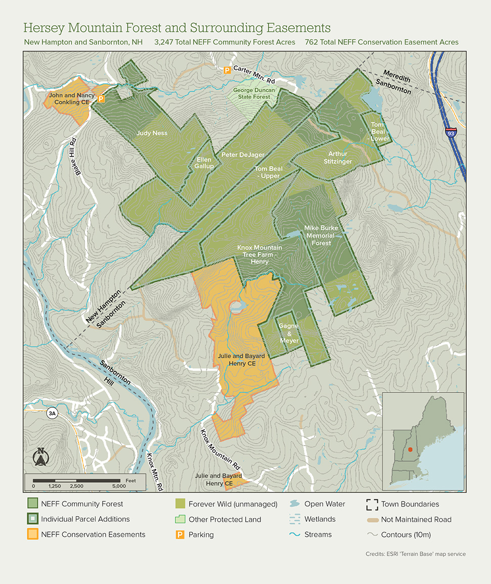 Map of Hersey Mountain Forest and surrounding easements